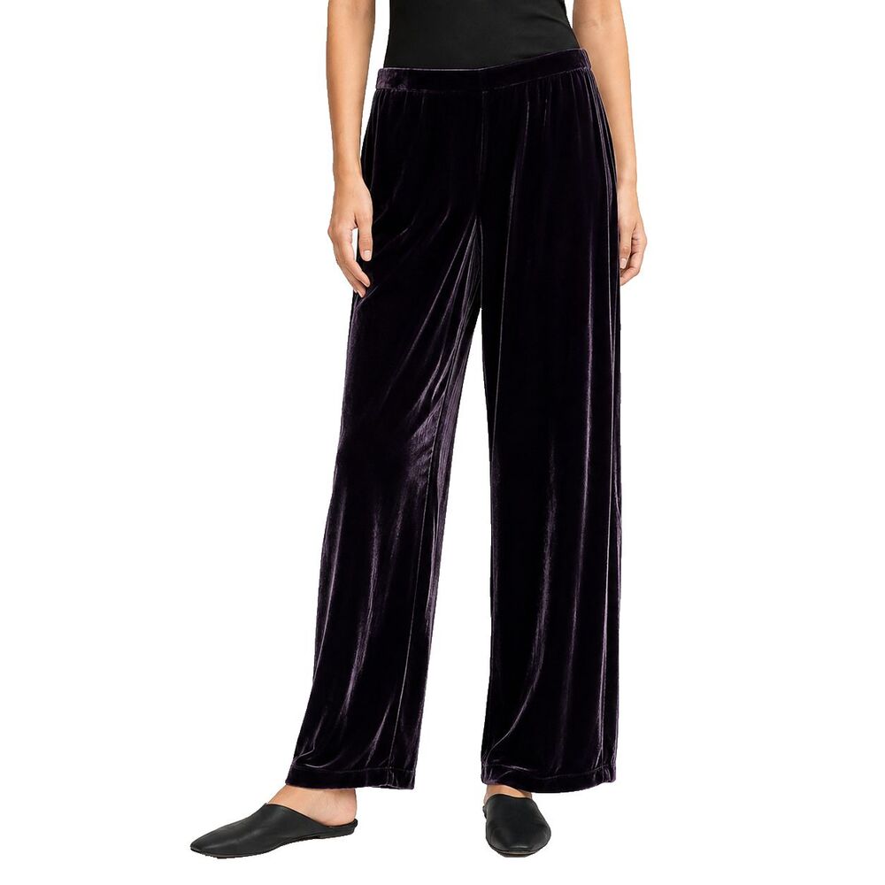 Eileen Fisher Pants Large Purple Silk Velvet Pull On High Rise Wide Leg Relaxed